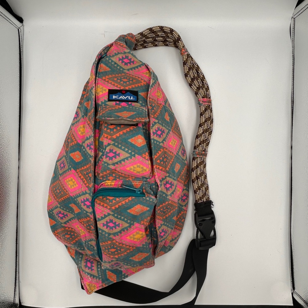 KAVU Rope Sling Bag Aztec Southwestern Cotton Canvas Backpack Granolagirl Hiking